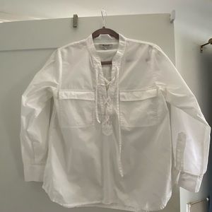 Madewell White Lace Up Poplin Shirt